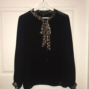 FOREVER 21 sheer black blouse w/ cheetah print
